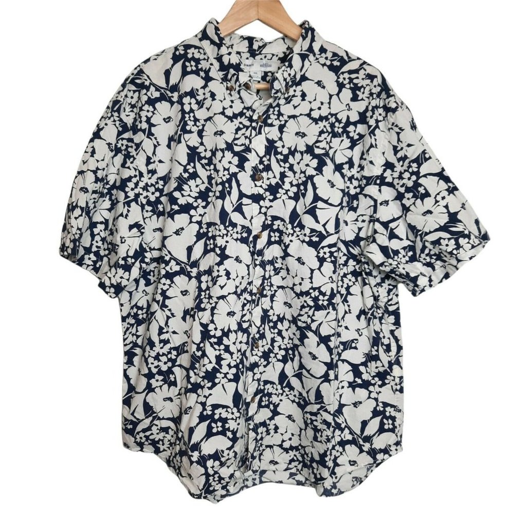Old Navy Shirt Mens XXL Blue Floral Slim Fit Button Up Short Sleeve Collared Top